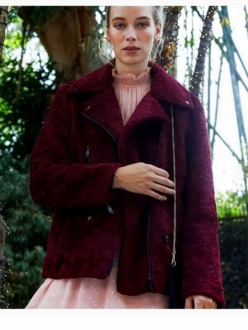 Avec Les Filles Burgundy Faux Fur Moto Jacket XS Oversized NWT